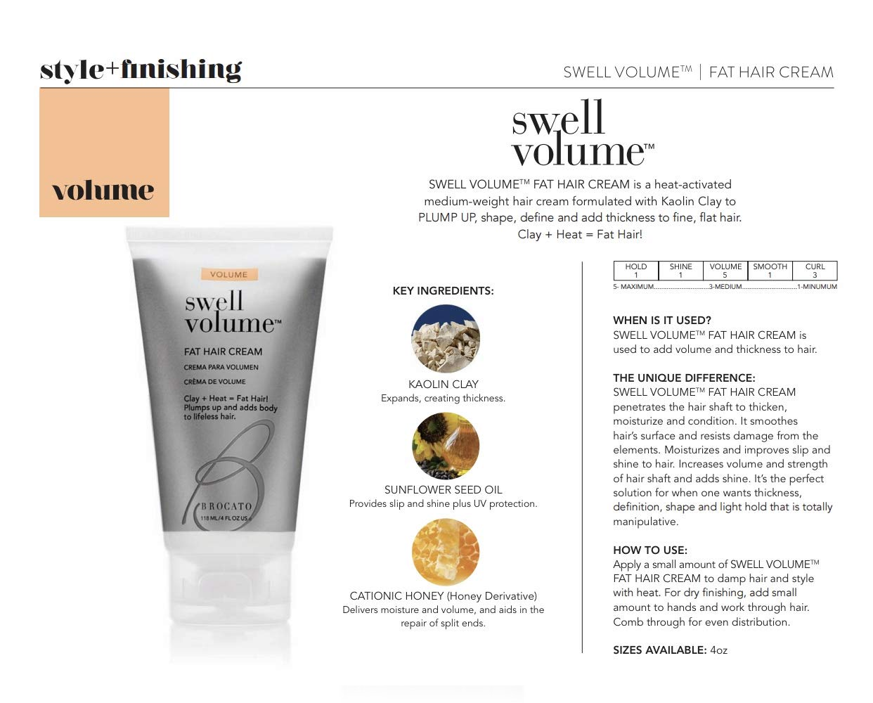 Brocato Swell Volume Fat Hair Cream, 4 ounces Brocato