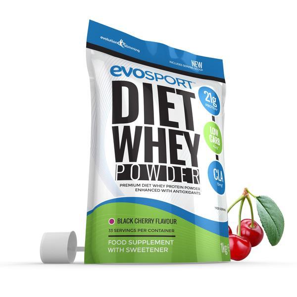 EvoSport Diet Whey Protein with CLA, Acai Berry & Green Tea 1kg Black Cherry