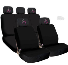 For Jeep New Black Cloth Car Seat Covers and Red Pink Hearts Headrest Covers - $36.59