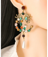 Golden Dragon Breath Dangle High Fashion Earrings, Bling, Statement Piece, CC - $34.88