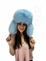 Arctic Fox Fur Hat Baby Blue Full Fur Aviator Hat Ushanka Hat Trapper Hat image 7