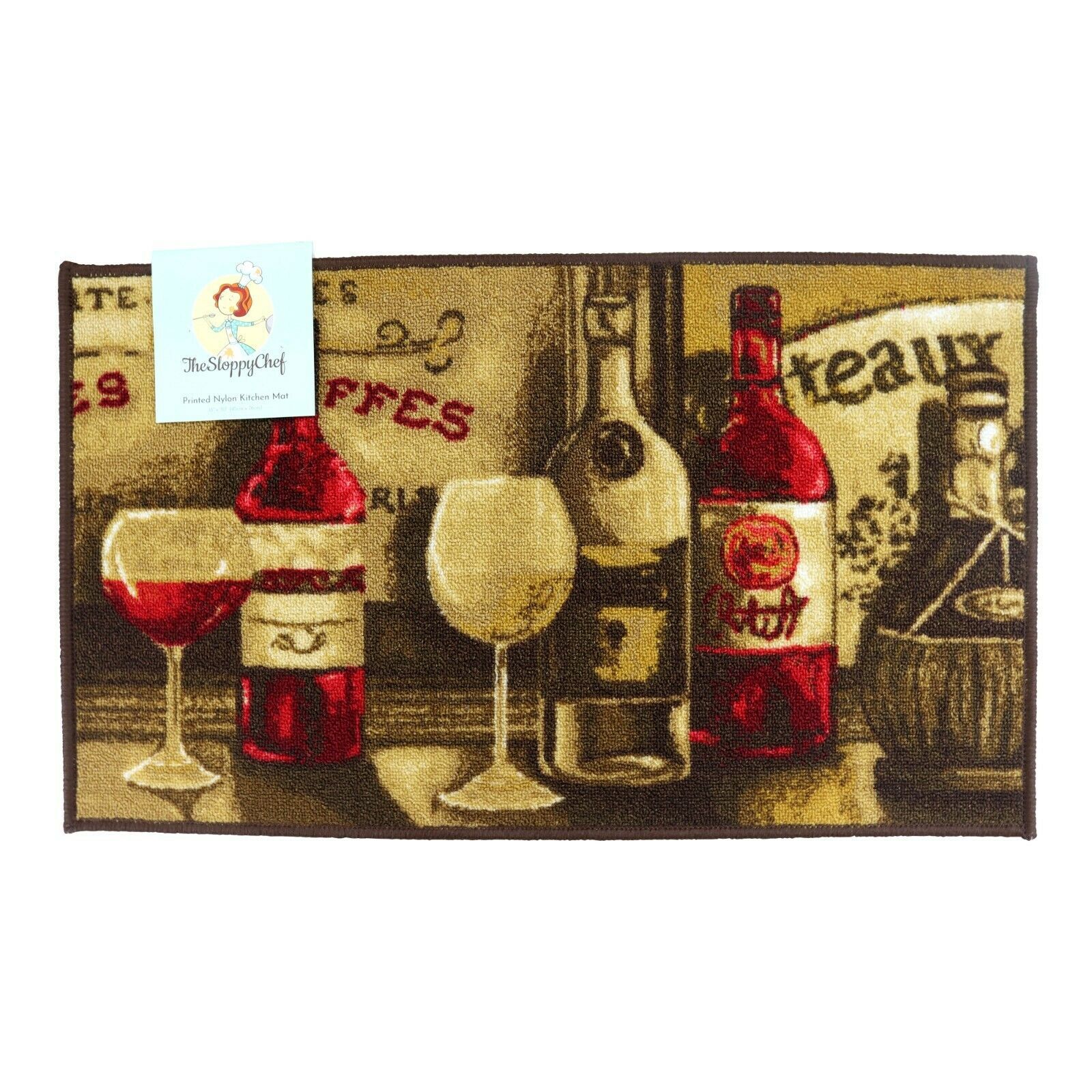 Sloppy Chef Printed Kitchen Rug 18 x 30 in Wine Bottles Design