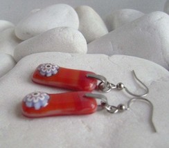 red italian millefiori glass earrings,murano glass,handmade,surgical steel - $16.00