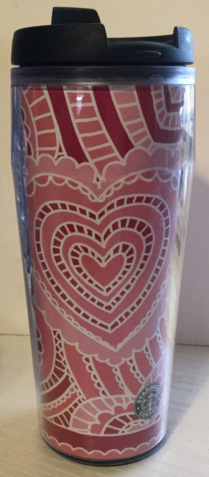 Starbucks 16 Ounce Red Hearts Insulated Travel Mug 2004 Drink