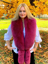 Fox Fur Stole 55' (140cm) Saga Furs Raspberry Pink Fur With Tails as Wristbands image 8