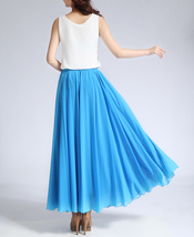 Women Long MAXI Chiffon Skirt AQUA-BLUE Chiffon Maxi Skirt Summer Beach Skirt image 2