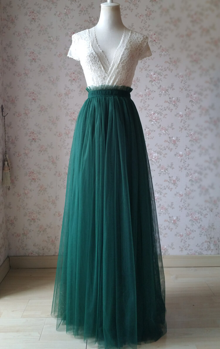 DARK GREEN Wedding Bridesmaid Full Tulle Skirt High Waist Dark Green Tulle Skirt