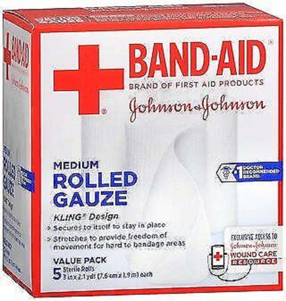 Band Aid Rolled Gauze Medium - 5 rolls, Pack of 4