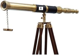 NauticalMart Floor Standing Brass - Leather Admiral Telescope 60" - Nautical Hom