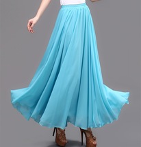 AQUA BLUE Long Chiffon Skirt High Waisted Plus Size Wedding Chiffon Skirt image 11
