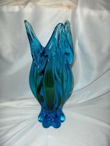 Vintage Hand Made Lead Crystal Blue Green Art Glass Bohemia Abstract Vas... - $148.49
