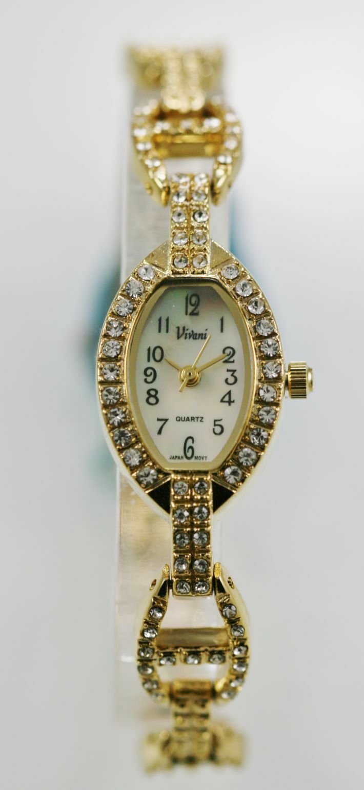 Vivani Watch Womens Stainless Steel Gold Rhinestones Water Resistant ...