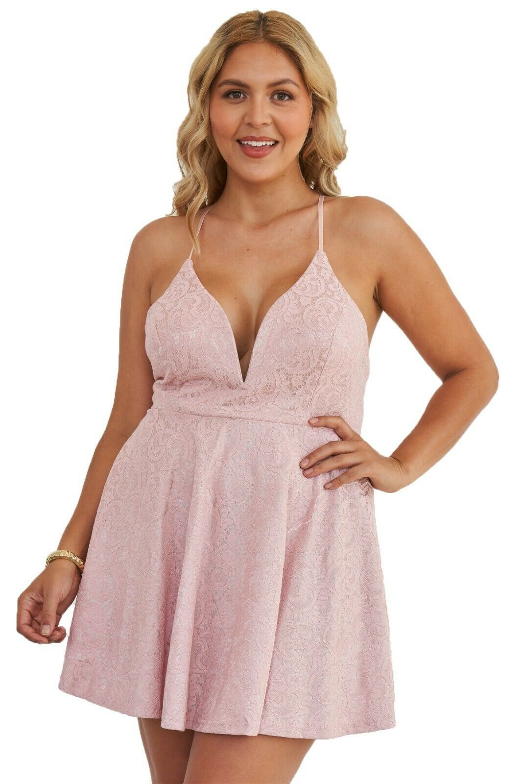 Plus Size Women Fashion Pink Floral Cocktail Embroidered Stretch Mini Dress