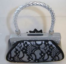 Purse Money Bank Black Lace Handbag 6.3" High Poly Stone Top Slot Bottom Plug image 3