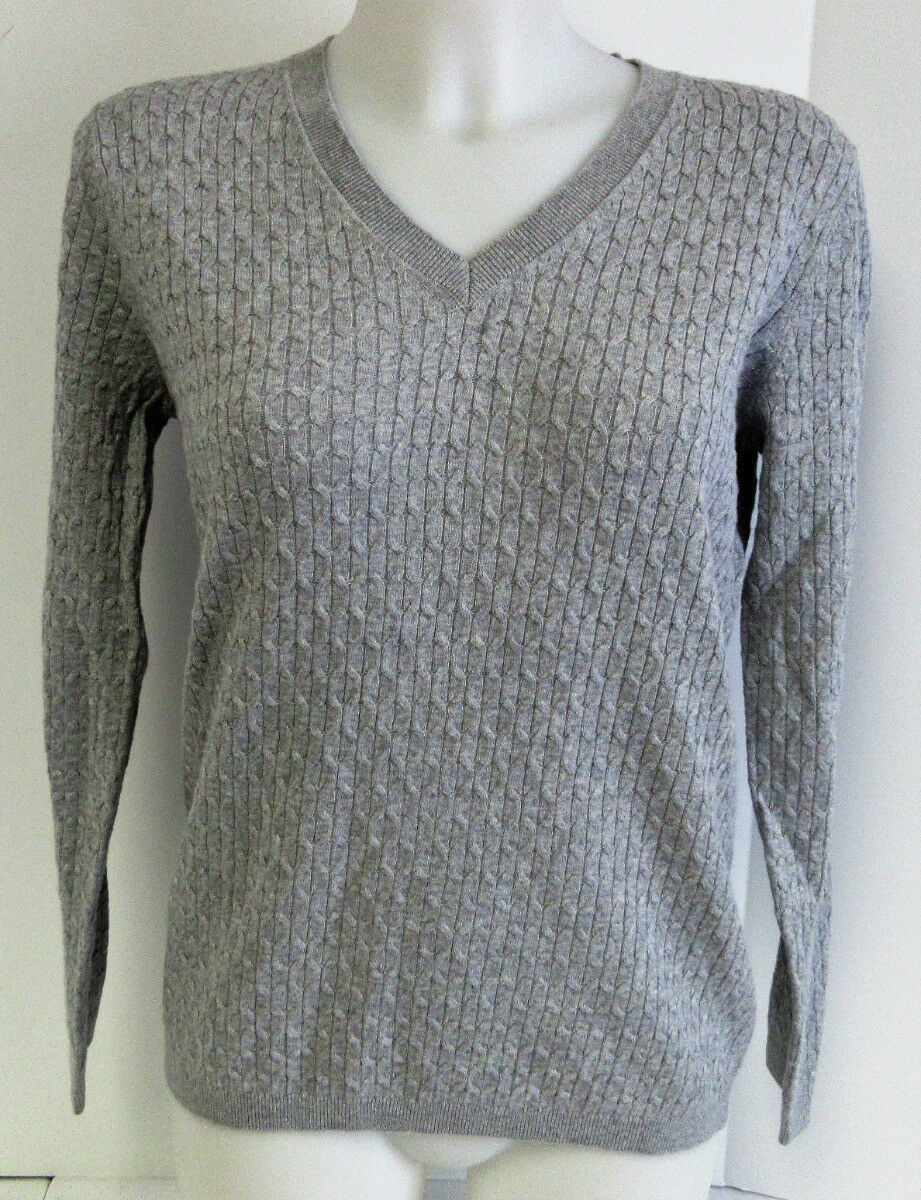 Tommy Hilfiger Women's V-Neck Cable Knit Sweater- Heather Gray Large ...