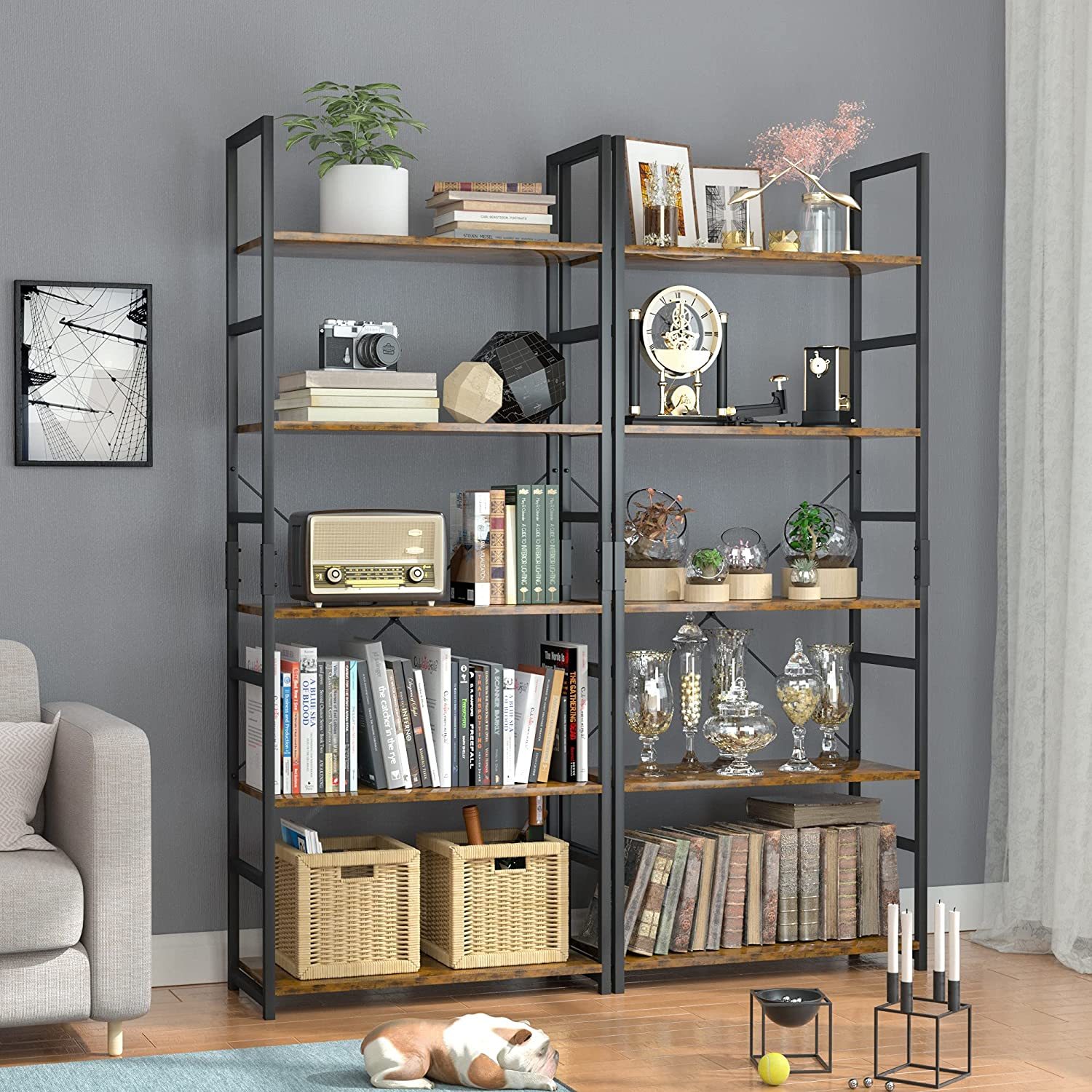 OTK 5 Tier Bookshelf, Tall Bookcase, Office Shelf Storage Organizer ...