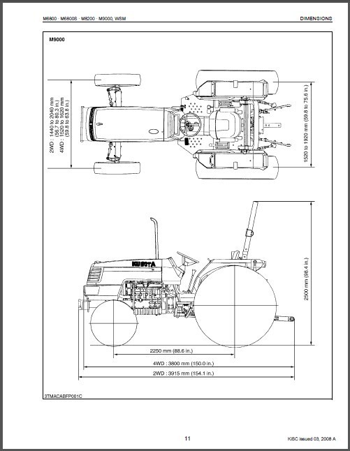 Kubota M6800 M6800S M8200 M9000 Tractor WSM Service Manual CD