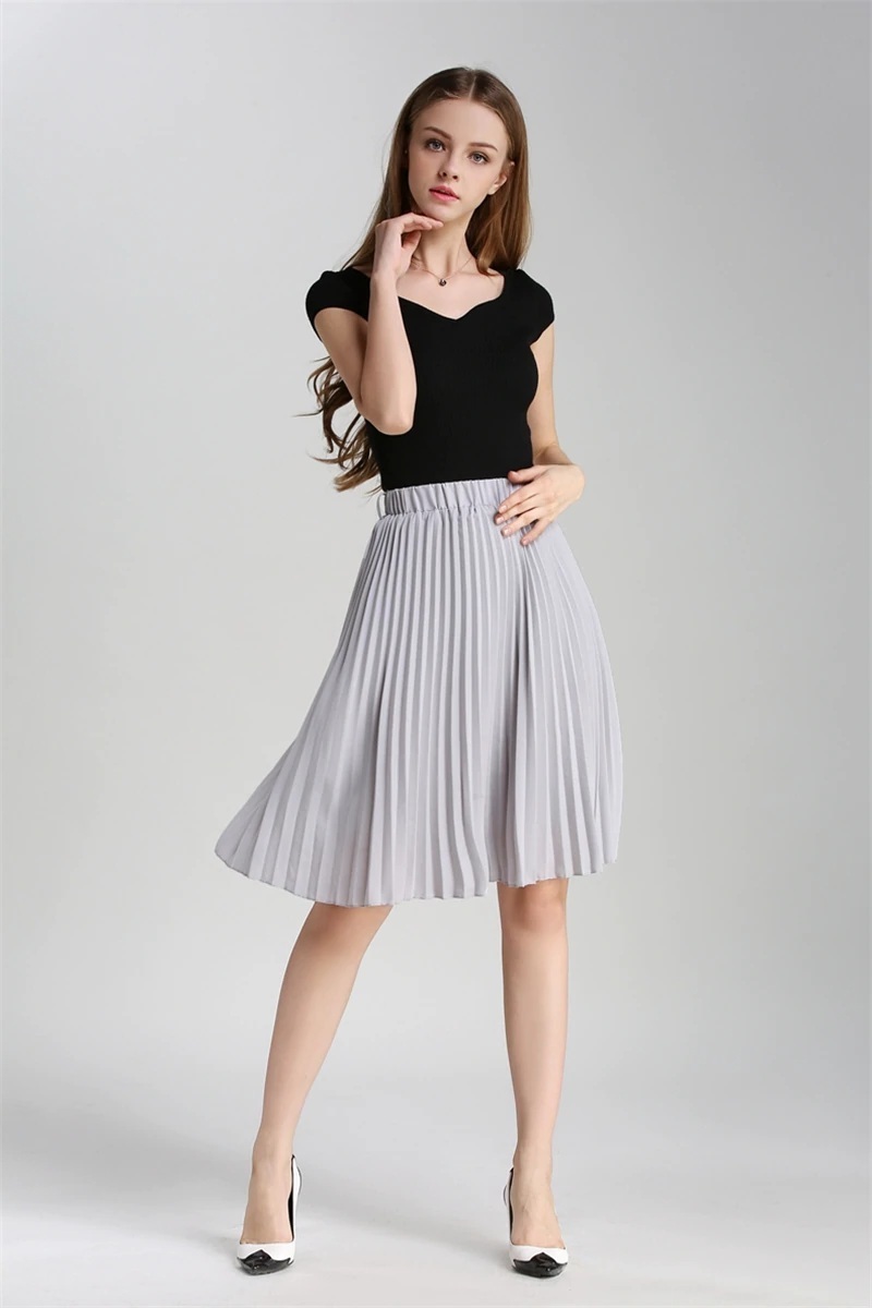 New royal blue knee length high elastic waist pleated