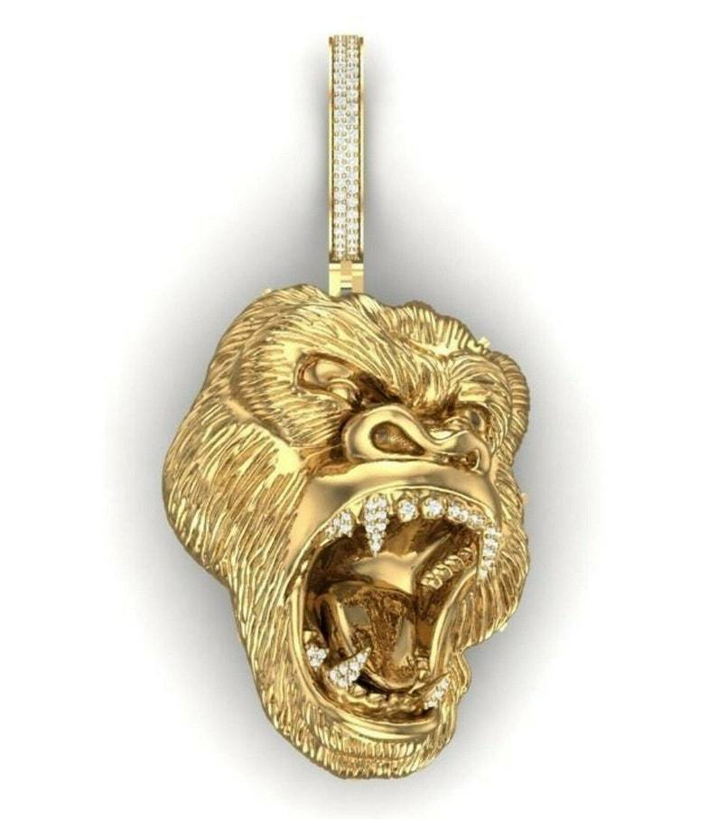 Primary image for 2.75 Ct Diamond Gorilla Animal Man 14K Yellow Gold Fn 925 Silver Hip Hop Pendant