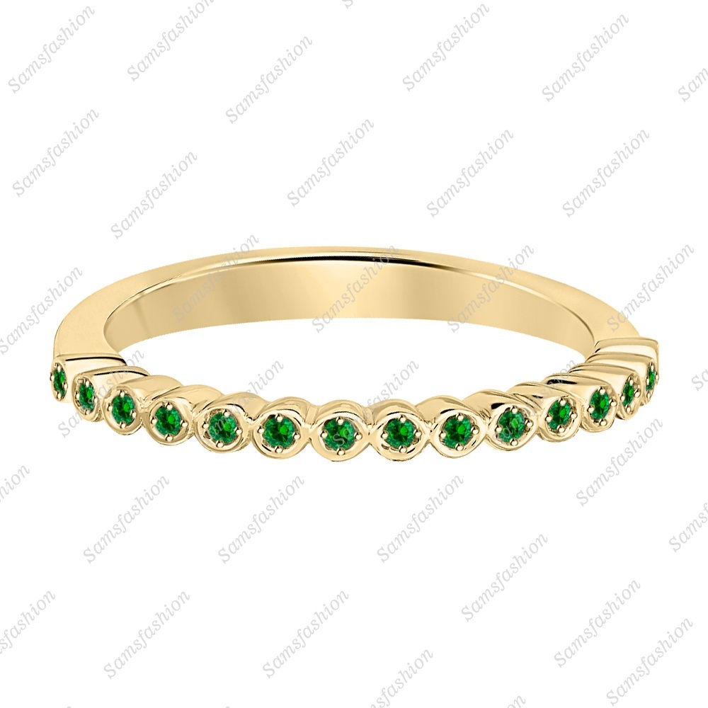 Round Cut Emerald 14k Yellow Gold Over Stackable Half-Eternity Wedding Ring