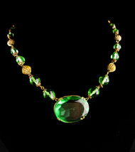 1920s Art Deco Necklace - green glass -  vintage czech choker - irish gift - $195.00