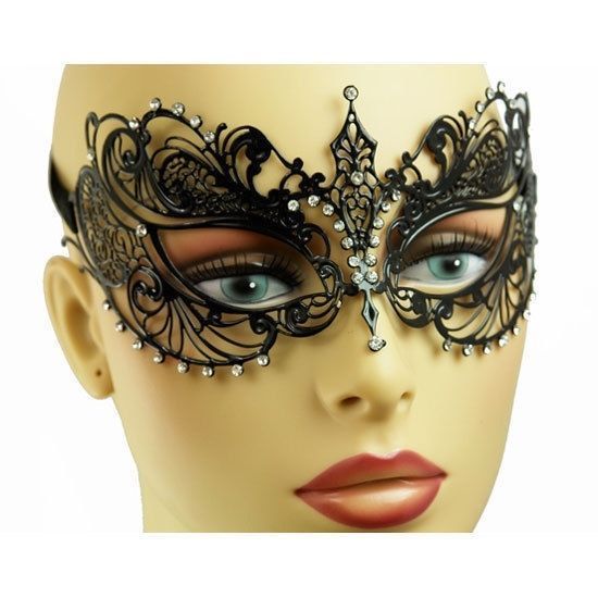 Laser Cut Metal Filigree Lady Masquerade Mask Sparkling Clear Crystals 4 Colors