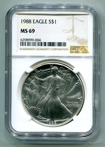 1988 American Silver Eagle Ngc MS69 Brown Label Premium Quality Nice Coin Pq - $67.95
