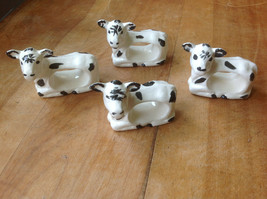 Set of 4 Black and White Cow Ceramic Napkin Holders Handmade - $13.91