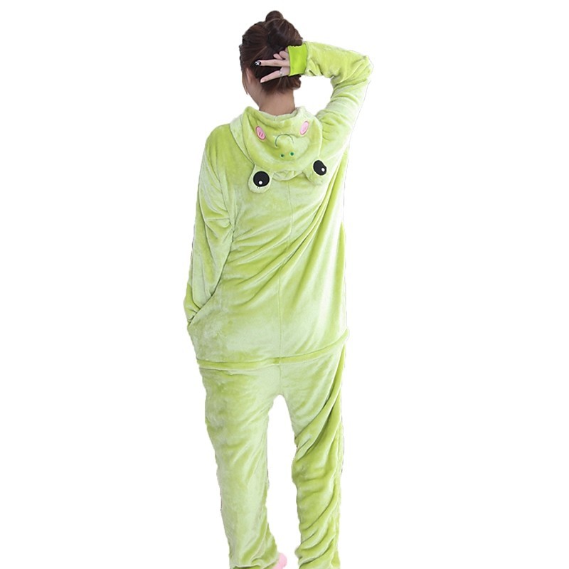 Adults' Kigurumi Pajamas Frog Flannel Fabric Green Cosplay Animal Sleepwear