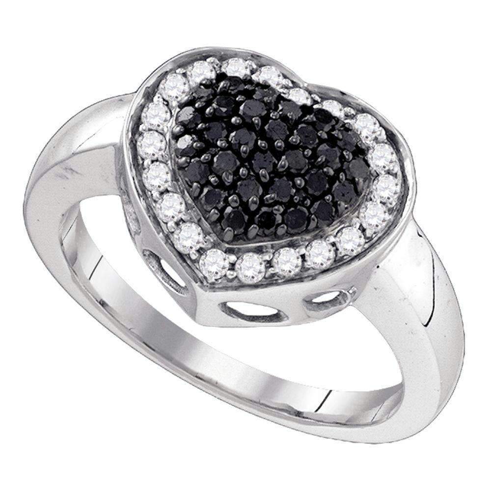 10Kt White Gold Womens Black Color Enhanced Diamond Heart Cluster Ring