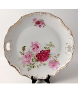 Antique 2 Handled Serving Plate Pink Red Roses 10.5 Inches Beautiful - $14.58