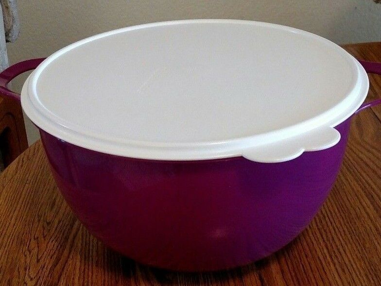 NEW Tupperware Thatsa MEGA Bowl PURPLE/ MAGENTA white seal 42 Cups Two Handles Mixing Bowls