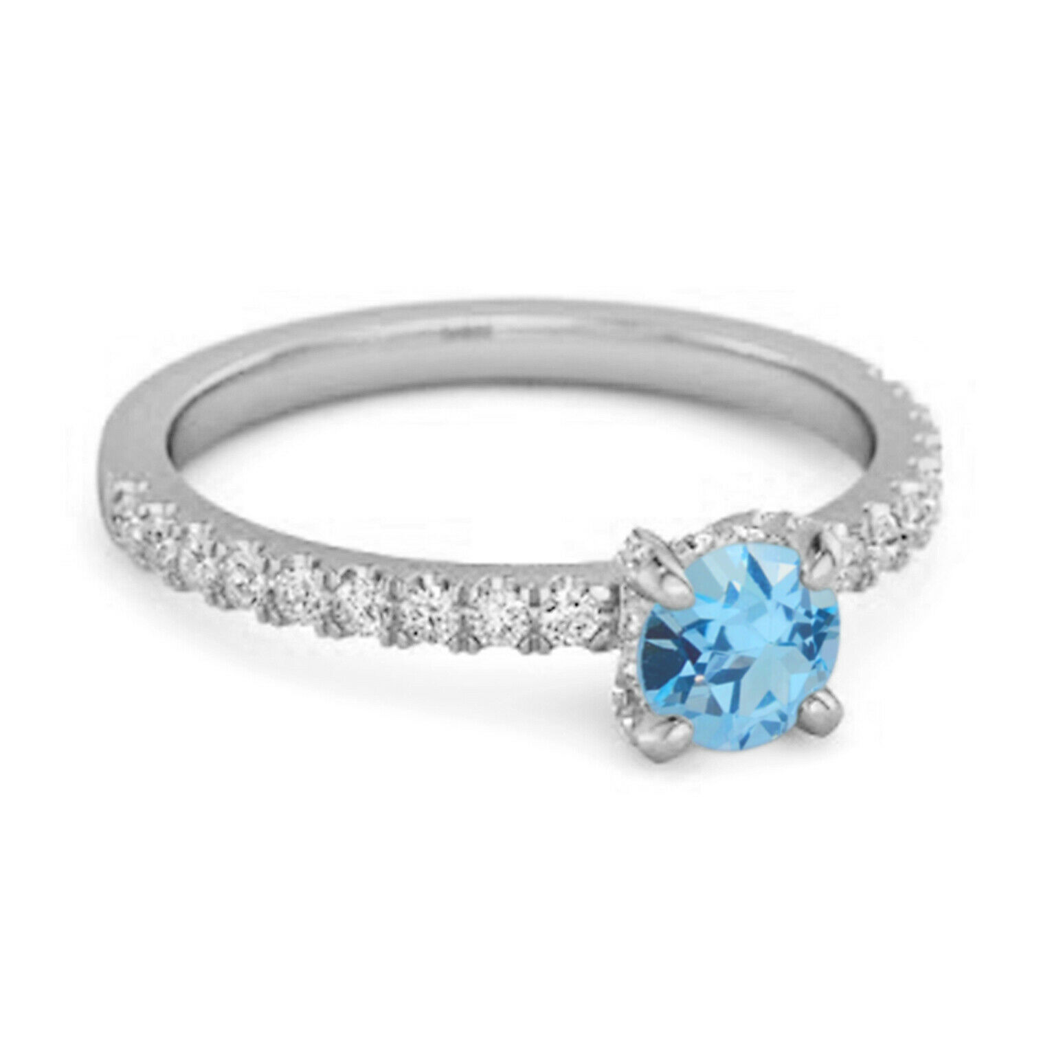 0.10 Ct Swiss Blue Topaz 9k White Gold Bridal Ring Engagement Ring