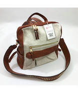 Jen &amp; Co. Amelia Style Cream Tweed &amp; Brown Vegan Leather Backpack Crossb... - $62.36