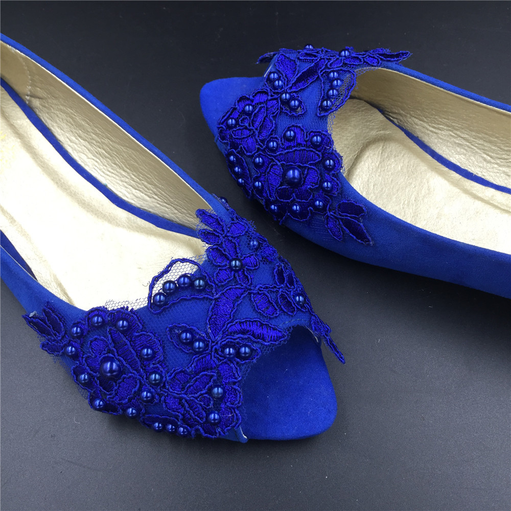 Blue Peep toe Lace Women Bridal Shoes,Wedding Low Heels US Size 4,6,7,8 ...