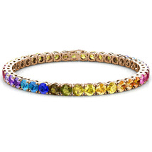 925 Sterling Silver 4mm Gold Plated Multicolor Rainbow CZ Tennis Bracelet 7.25" - $65.49