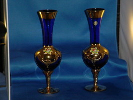 MURANO ITALIAN 2 Blue Glass Vases VINTAGE - $133.64