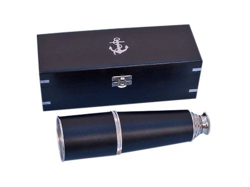 Hampton Nautical Admiral's Chrome/Leather Spyglass 27 Telescope with Black Rose