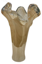 Murano Art Glass Amber Gold Ruffled Long Stem Vase Made in Italy 9.5” Hi... - $64.35