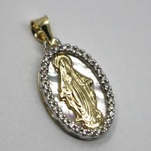 18K YELLOW WHITE GOLD MEDAL, VIRGIN MARY, MIRACULOUS, MOTHER OF PEARL, ZIRCONIA image 4