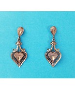 Vintage Filigree Heart Drop Earrings Nickle Filled Sterling Pierced  EUC - $17.99