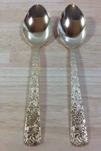 Vintage Cellini Romanesque 2 Soup Spoons Roses Gold Electroplate Japan 1... - $18.69
