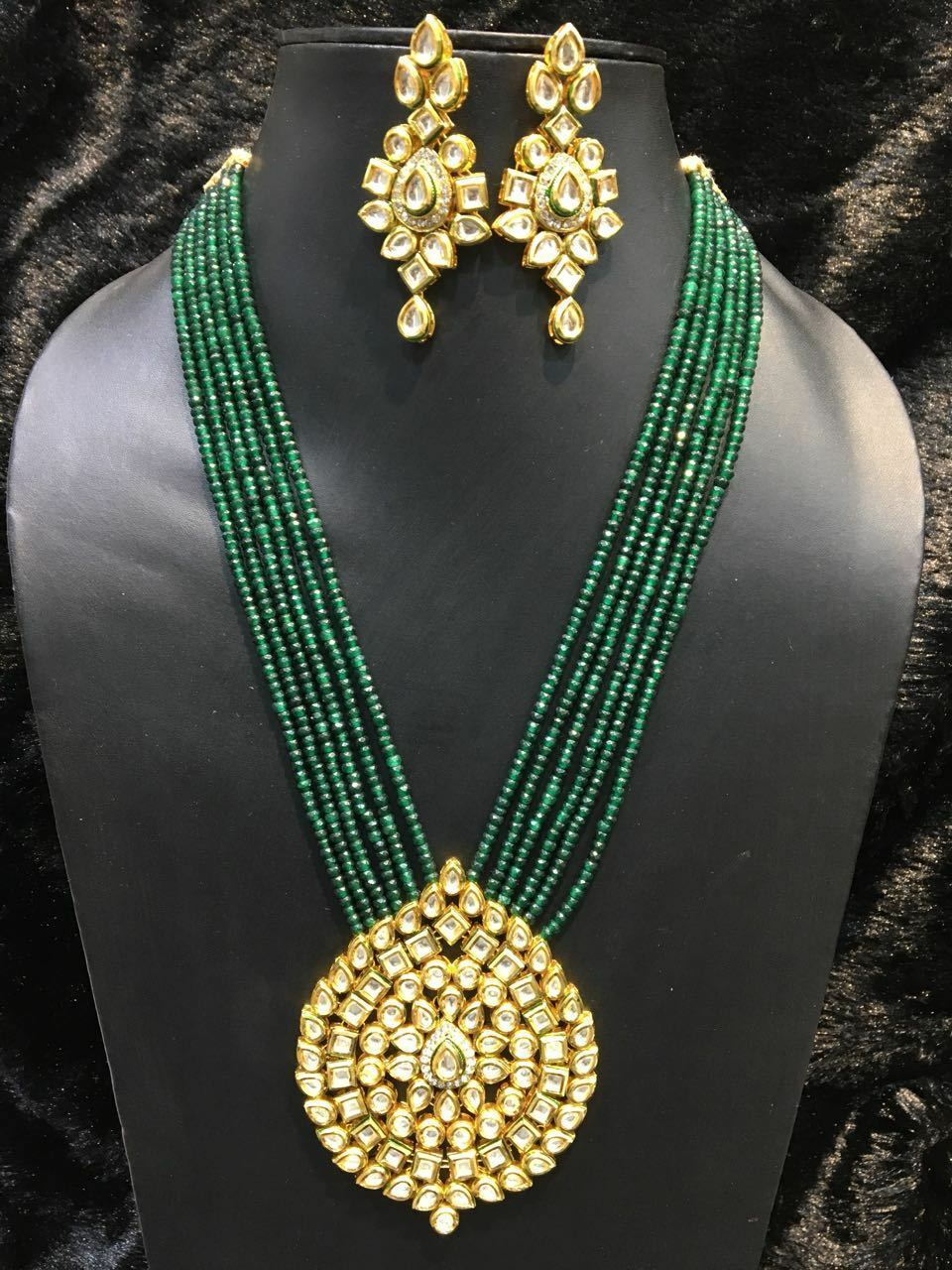 Babosa Sakhi High Quality Kundan Long Pendant Necklace Green Beads ...