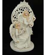 Angel Figural Pillar Candle Holder Ivory Porcelain Gilded 10&quot; Tall New i... - $23.50