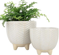 Ceramic Footed Flower Plant Pots - 5.7 + 4.6 Inch Boho Decor Indoor Plan... - £50.69 GBP