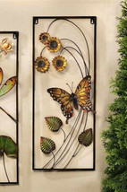 Monarch Butterfly &amp; Sunflowers Wall Plaque 27&quot; High Iron Rectangle 3DGarden - $59.39
