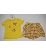 KID ZONE GIRLS NWT 12M TOP &amp; SHORTS SET OUTFIT YELLOW PLAID BUTTERFLIES ... - $8.92