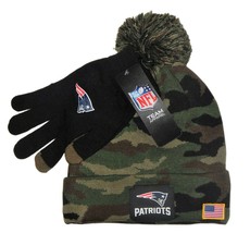 New England Patriots Nfl Premium Mens Camo Cuffed Knit Winter Hat &Glove Set - $34.69