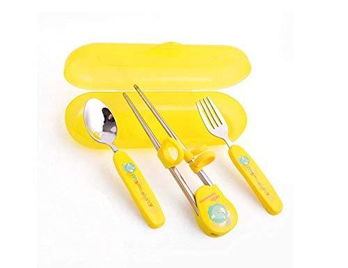 PANDA SUPERSTORE Three-Piece Children's Tableware Fork&Spoon&Chopsticks(Yellow)
