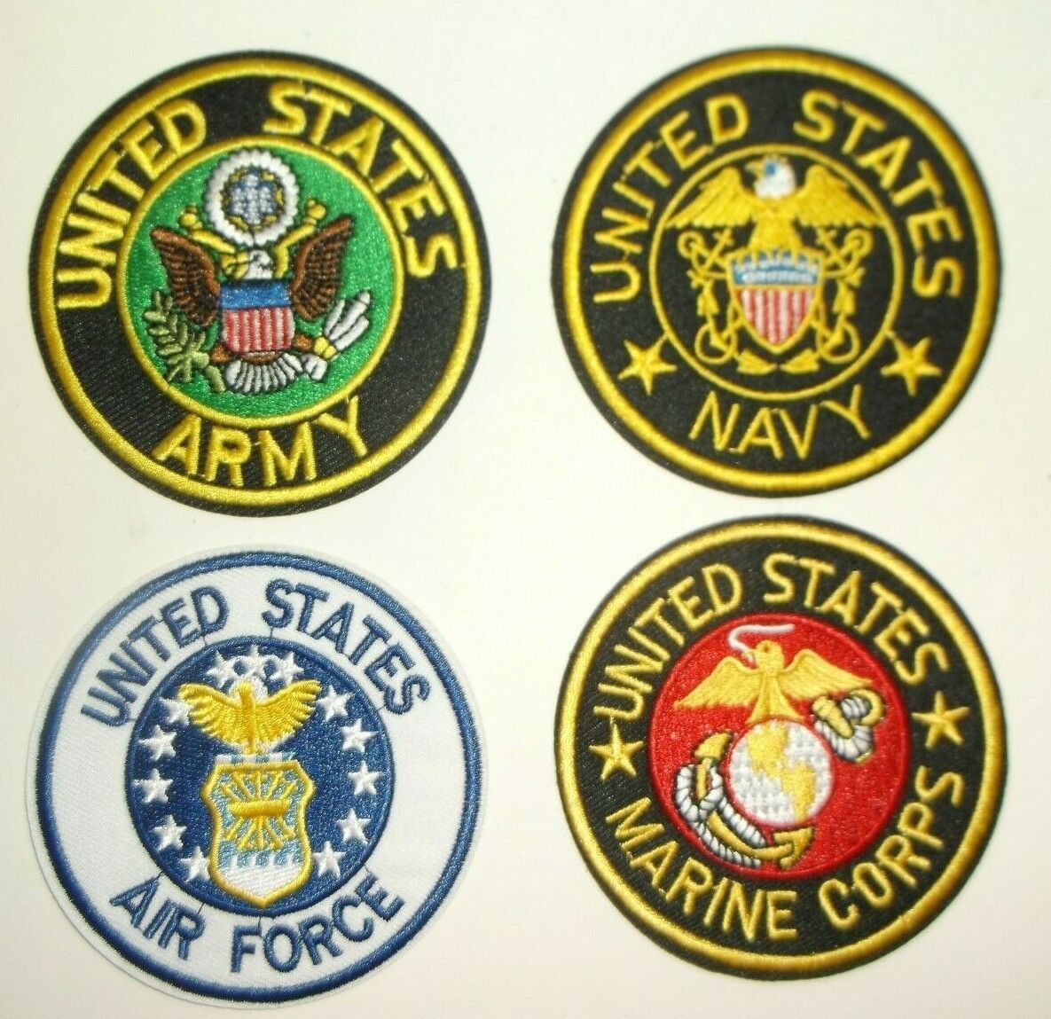 Army~Navy~Air Force Marines Patch Set ~@ 3 Round~Iron or Sew On--FREE US Mail